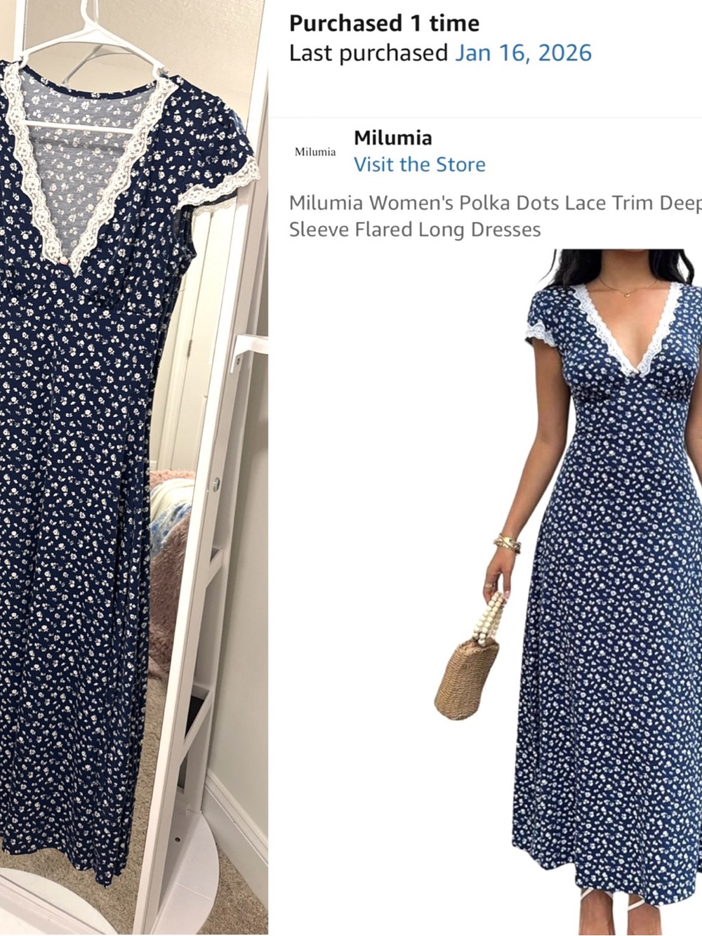 Milumia Navy Floral Lace-Trim V-Neck Maxi Dress